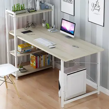 

Upgraded Computer Laptop Desk 47" Modern Style Computer Desk with 4 Tiers Bookshelf for Home Office Studying Living Room