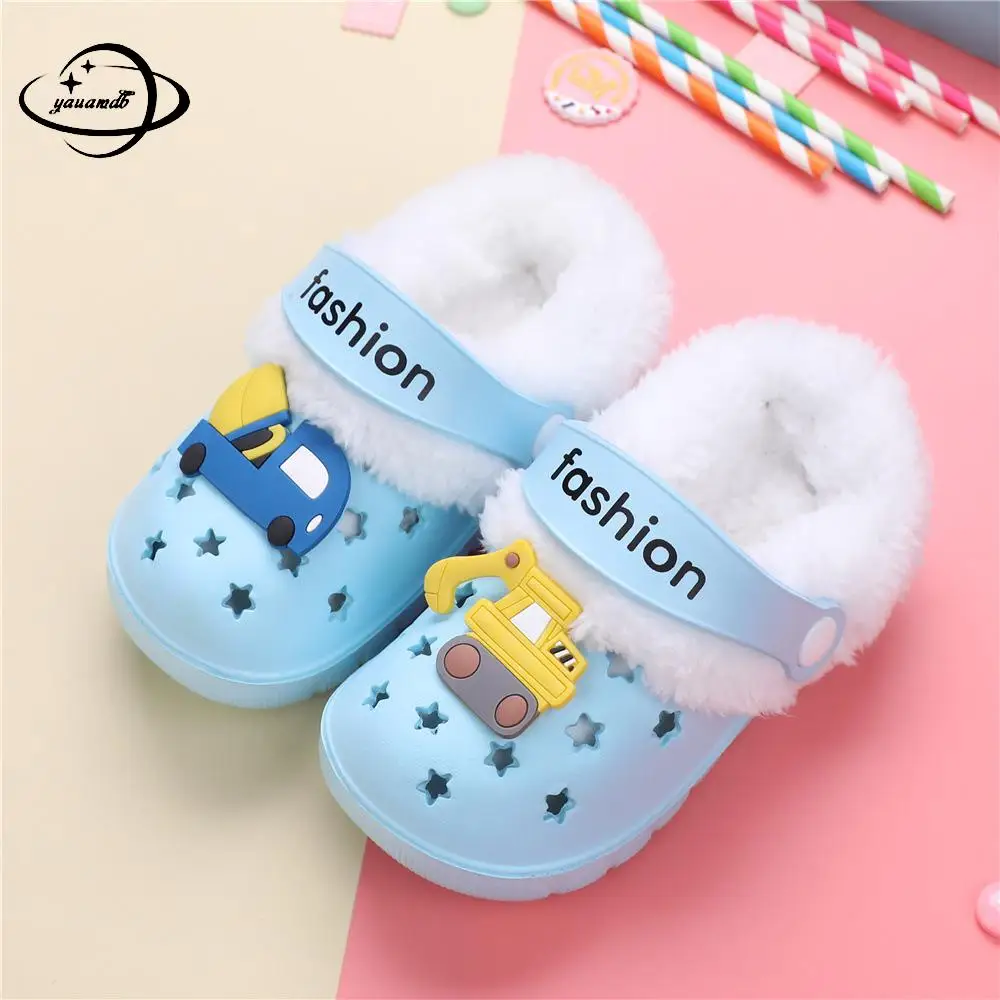 1-6y Kids Mules & Clogs Autumn Winter Boys Sandals Cartoons Add Wool Warm Baby Beach Slippers Children Garden Shoes H43-1 kids sandals,garden clogs shoes,suede mules slippers,suede clogs,eva house slippers
