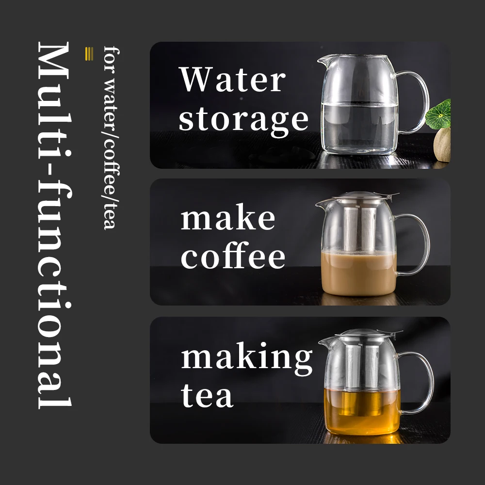 1.0L Clear High Borosilicate Glass Teapots with Removable Stainless Steel Infuser 304 Strainer Heat Resistant Kettle Tea Pot