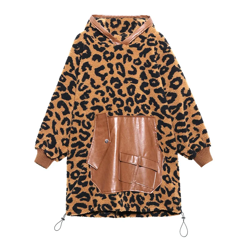 QING MO Leopard Print Women Sweatshirt 2020 Winter