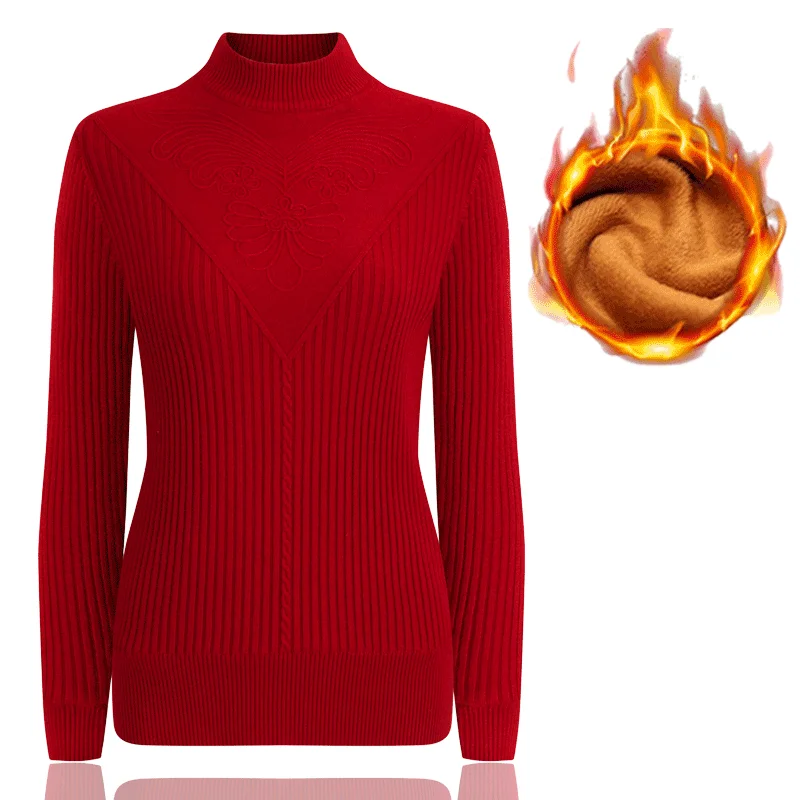 

Middle-aged Mother Sweaters Velvet Warm Knit Bottoming Shirt Women's Winter High-elastic Pullover Sweater Femme Jumper 1684
