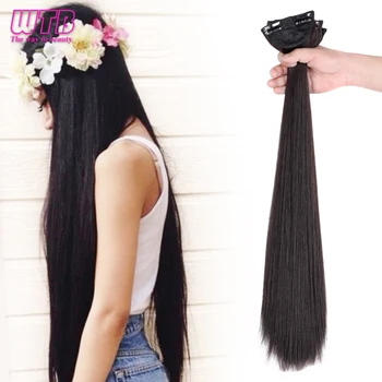 

WTB 3 pieces Long Straight Synthetic Clip in Hair Extensions Seamless Invisible Extend High Temperature Fiber Straight Hairpiece