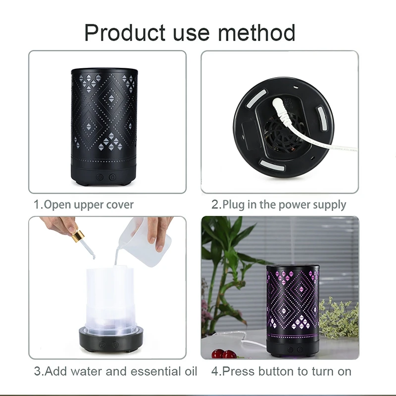 Metal Grid Essential Oil Diffuser 100Ml Aroma Diffuser Ultrasonic Aromatherapy Humidifier Cool Mist Maker for Home Office Eu Plu