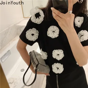 

Joinyouth Women Shirts Black Embroidery Floral 2020 New Korean Clothes Chic Fashion Loose Tees Flim Fit Streetwear Tops 7a182