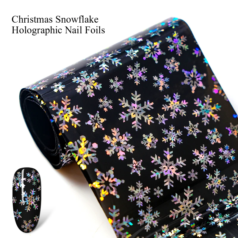 100x4 см, рождественские наклейки для ногтей, 3D Снежинка, звезда, лазерный блеск, Рождественский дизайн ногтей, Переводные фольга, наклейки для маникюра