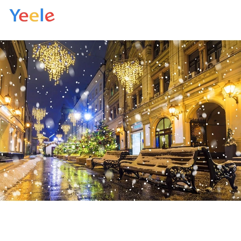 Yeele Рождественский фон Фотофон зимний снежный свет дом дорога скамейка фон для фотостудии виниловый Фотофон
