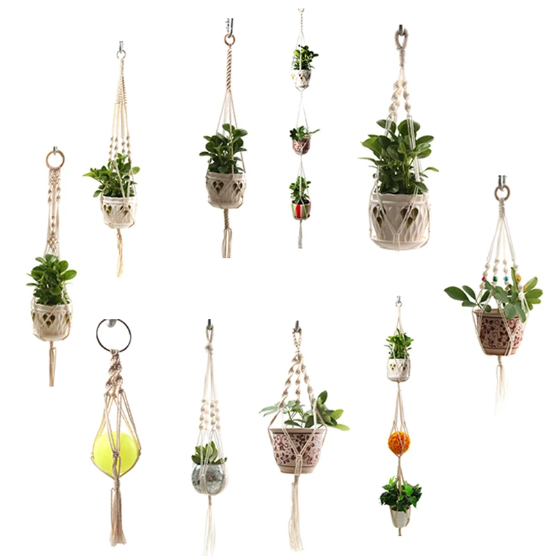 

Hot Sales 100% Handmade Macrame Plant Hanger Plant Holder Flower /pot Hanger For Wall Decoration Countyard Garden