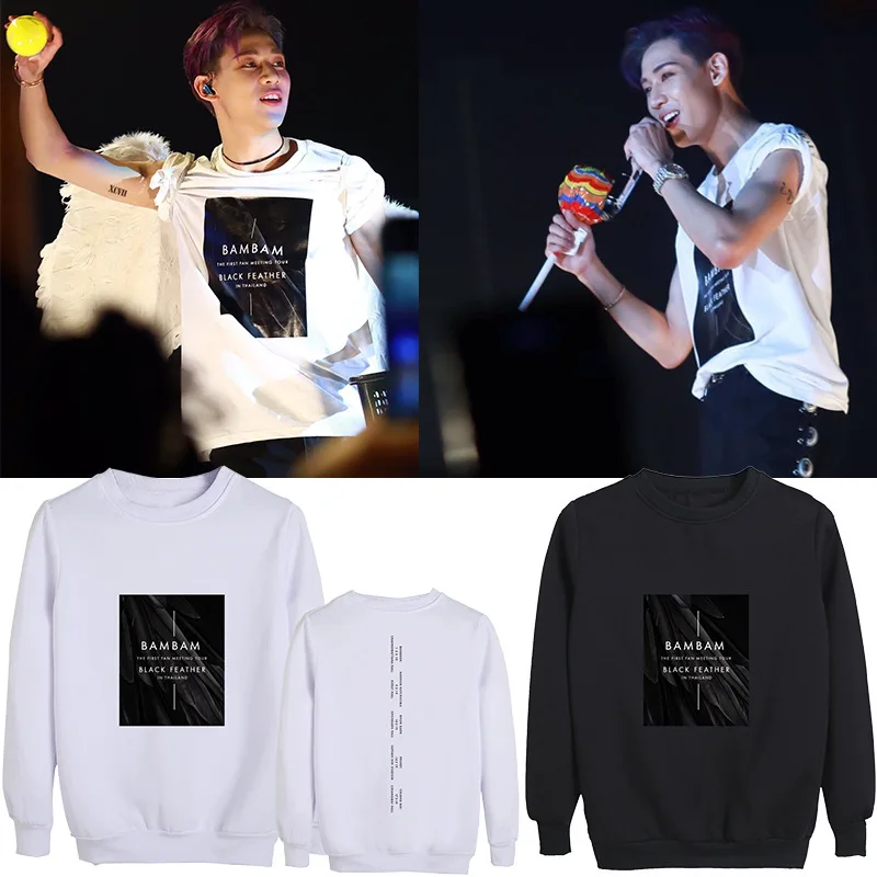

Got7 Combination BamBam Black Feather Concert Related Products Song-promotion Costume Celebrity Style Round-neck Pullover