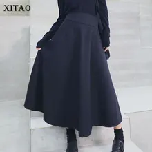 XITAO Асимметричная плиссированная юбка черная Женская корейская мода новинка Осенняя юбка с оборками с завышенной талией винтажная карманная элегантная юбка WLD2748