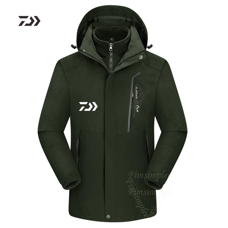 Daiwa Fishing Осень Зима Толстая Уличная куртка мужская зимняя охотничья ветрозащитная Лыжная куртка походная спортивная куртка пальто 3 в 1 - Цвет: Зеленый