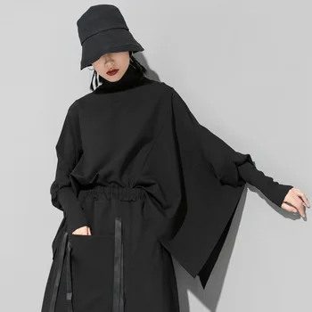 

Loose Fit Black Oversized Sweatshirt New Turtleneck Long Batwing Sleeve Women Big Size Fashion Tide Spring 2020