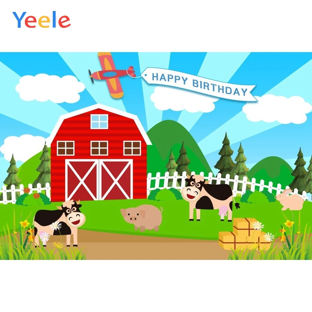 

Cartoon Farm Animal House Cow Christmas Tree Backdrop Baby Birthday Party Photography Background For Photo Studio Photophone