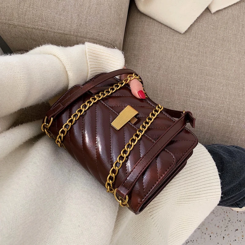 

XGVOKH womens Luxury striped Thread leather handbags single shoulder Crossbody Bags For Women Messenger lock Falp Female Purses