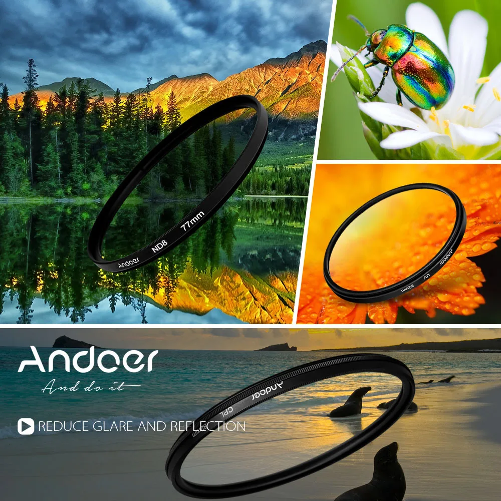 Andoer 77 мм UV+ CPL+ ND8 круговой фильтр комплект круговой поляризатор фильтр ND8 фильтр нейтральной плотности для Nikon Canon sony DSLR камеры