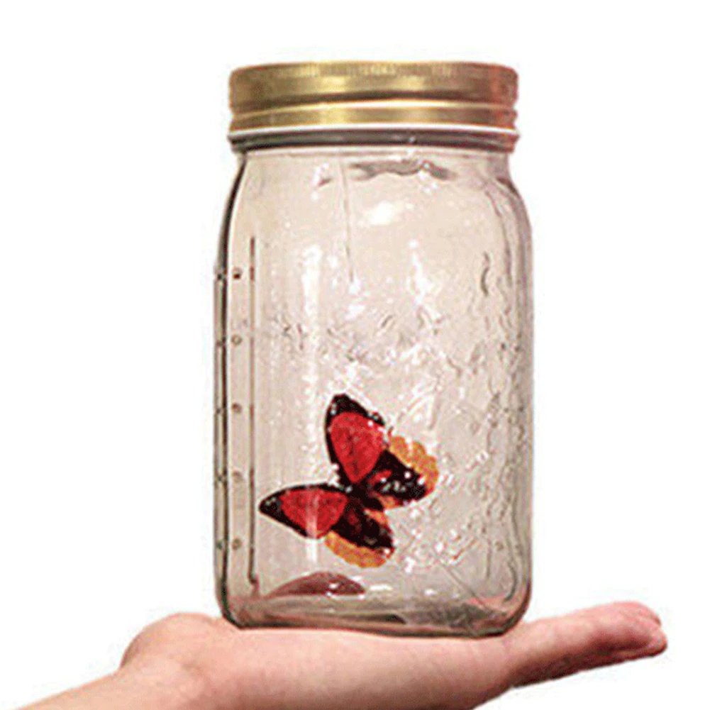 Children With LED Lamp Electronic Home Decoration Glass Bottle Romantic Beautiful Birthday Butterfly Jar Novelty Light Gift