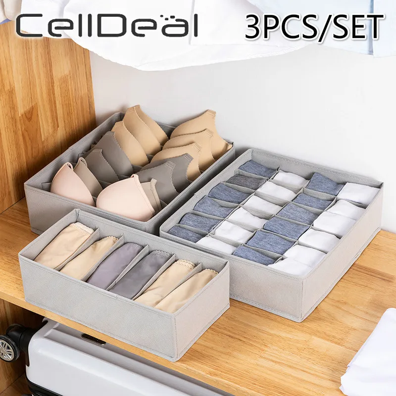 Divider-Boxes Underwear Organizer Storage-Box Drawer Non-Woven Celldeal Bra 3PCS