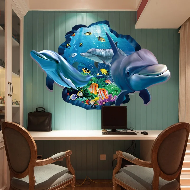 Новые специальные настенные наклейки Дизайн 3d эффект дельфина подводный мир дельфин рыба фон мода украшение дома дом