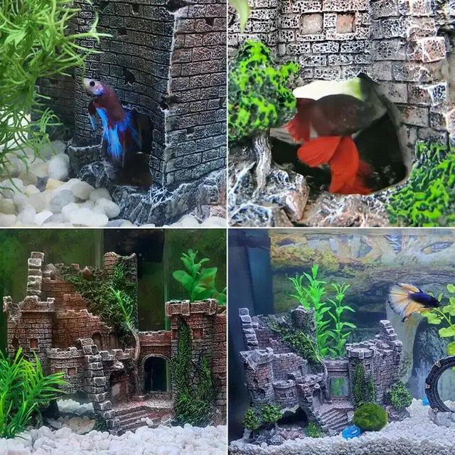 Aquarium Ancient Castle Decoration Resin Artificial Building Rocks Cave For Aquarium Fish TankS Landscaping Ornament Decor 5