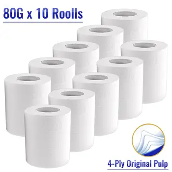 

10 Rolls Toilet Paper 4-Ply Soft Skin-Friendly Toilet Roll Paper Household Family Bathroom Paper Towel