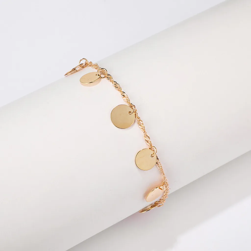 Sequin Anklets Retro Simple Chain Round Piece Pendant Anklet Foot Chain Barefoot Crochet Bracciale Da Donna Accesorios Mujer