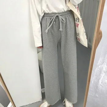 

Hot Sale 2019 Fashion Women Casual Wide Leg Pants Korean Style Loose High Waist Sports Daily Trousers Student Straight Pants