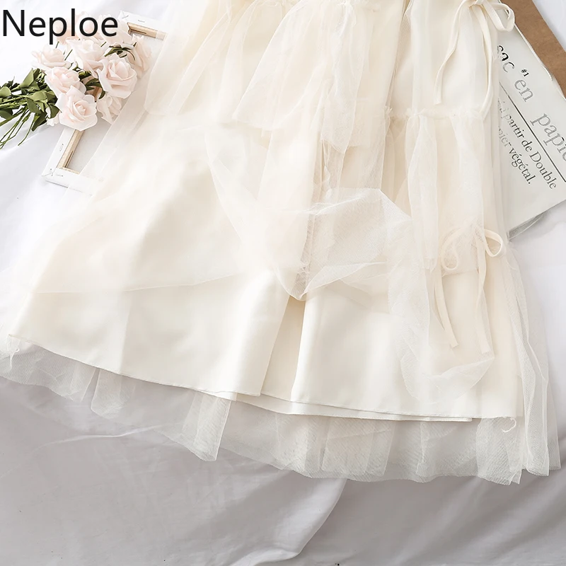 Neploe/сетчатая юбка с высокой талией на шнуровке с бантом, дизайн S Line Jupe Femme, однотонная нестандартная осенне-Весенняя верхняя одежда, элегантные юбки 48067