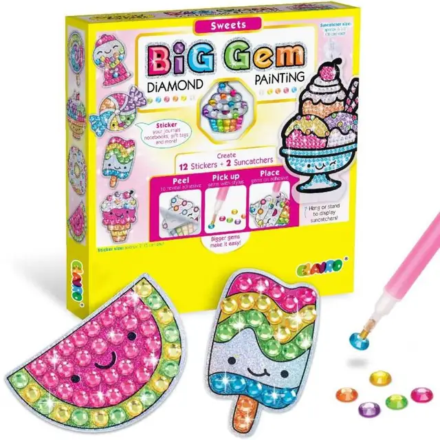 Creativity for Kids Big Gem 5D Diamond Painting Kit-Create your own 12 Cartoon Stickers And 2 Big Diamond Pendant For Kids 4