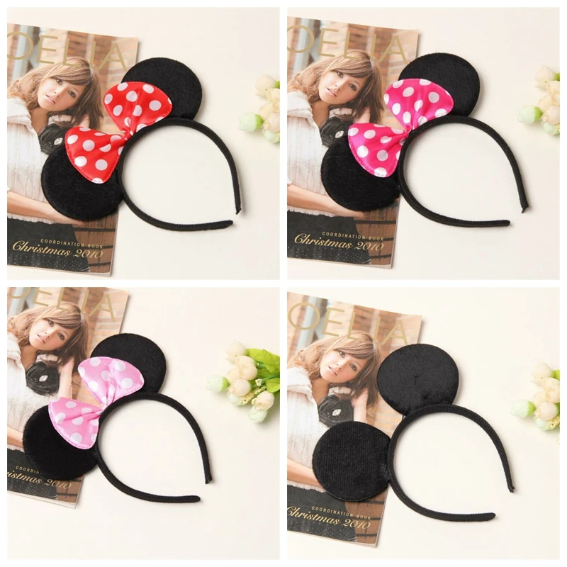 

12Pcs/Lot Minnie Mickey Mouse Ears Hair Accessories Black & Red Bow Headbands for Boy Girl Birthday Party Decor Celebration