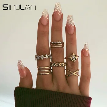 

Sindlan 8PCs Simple Crystal Finger Rings Vintage Lady Gold Rings for Women Wedding Ring Set Engagement Ring Jewelry Accessories