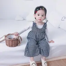 Новинка,, для девочек-тоддлеров клетчатый комбинезон Осенняя мода детские штаны От 0 до 5 лет HX488