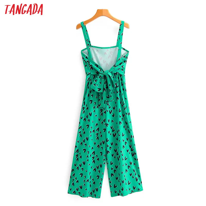 Tangada Women summer green heart print long jumpsuit Sleeveless backless bow female sexy beach Jumpsuit 1F113 Tangada Women summer green heart print long jumpsuit Sleeveless backless bow female sexy beach Jumpsuit 1F113