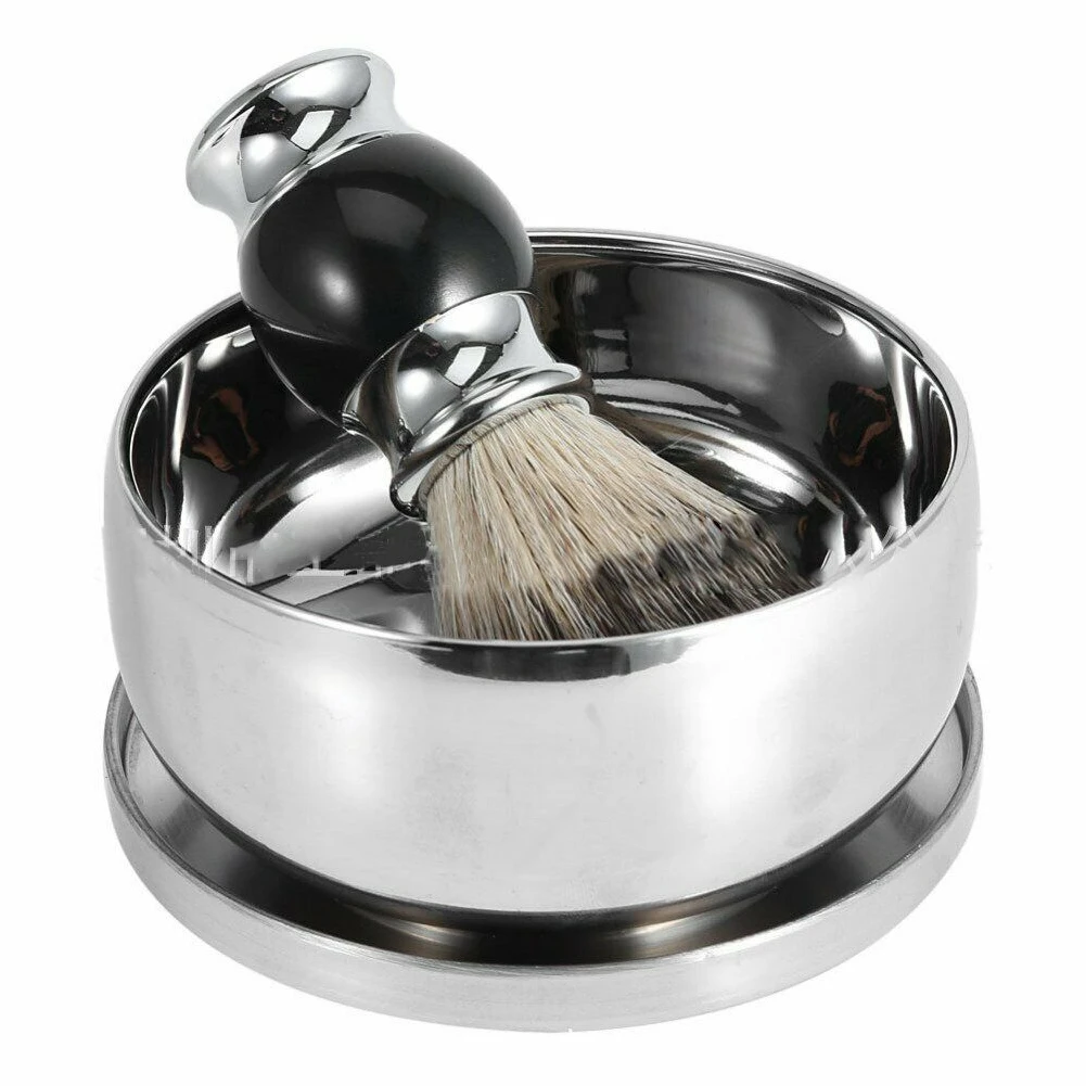 Men Facial Cleaning Shaving Kit Beard Brush Professional Stand Holder Bathroom Soap Bowl Hair Removal Manual 3 In 1 Home Alloy