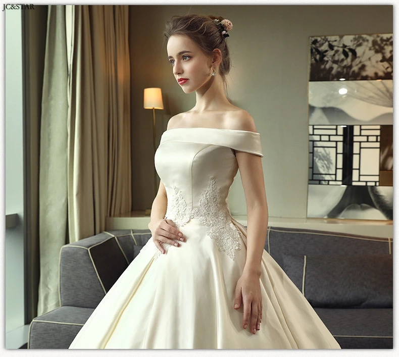 Vestido novia/Новинка; атласное пышное свадебное платье принцессы цвета слоновой кости с открытыми плечами; abito da sposa suknia slubna gelinlik trouwjurk