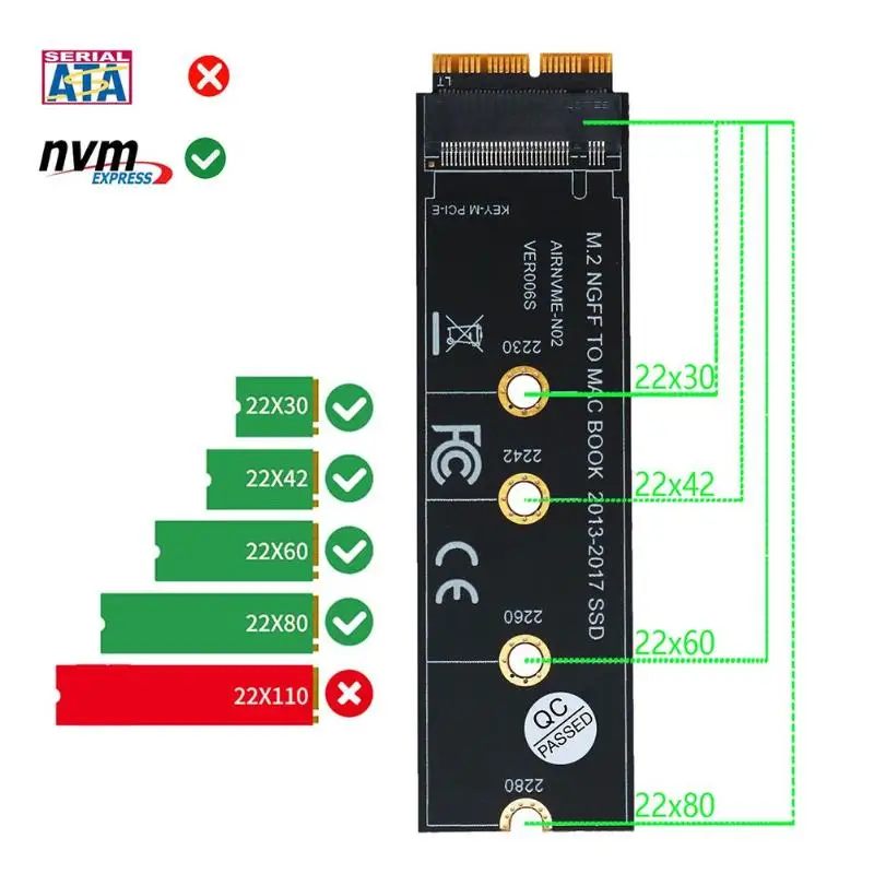 M.2 SSD адаптер карта NVMe PCIe M.2 nvm-e для SSD для Macbook Air Pro 2013 A1465 A1398 SSD для ноутбука Apple