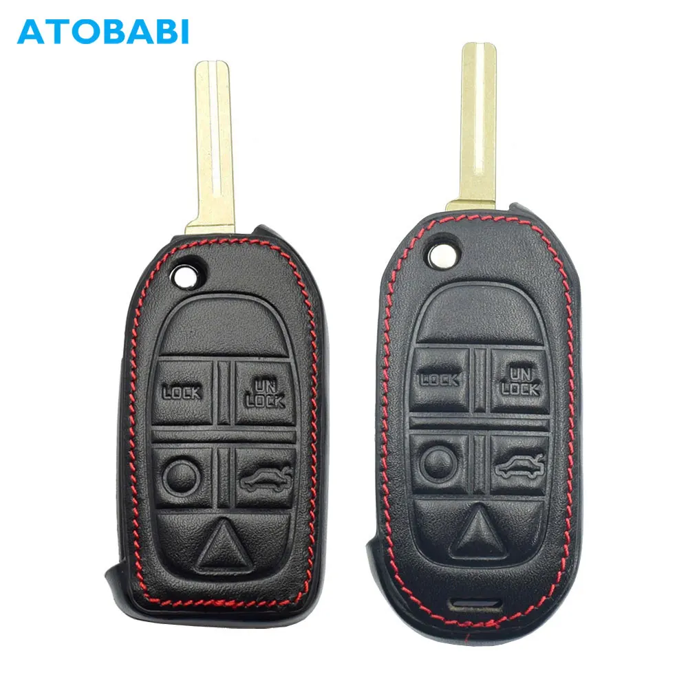 Car Key Case Key Case Cover Leather For Volvo S80 S60 V50 V70 XC70 XC90 5 Button Remote Fob Shell Protector Keychain