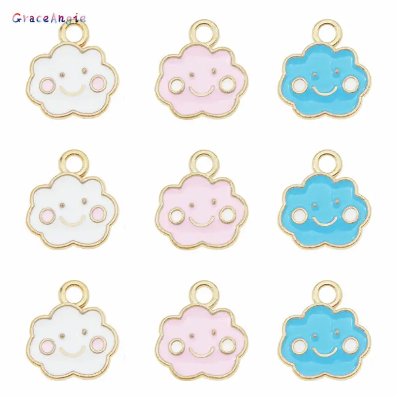 

GraceAngie 6pcs Gold Tone Alloy Smile Face Pendant Enamel Charms Bracelet Earrings DIY Creative Cute Jewelry making 11*13mm