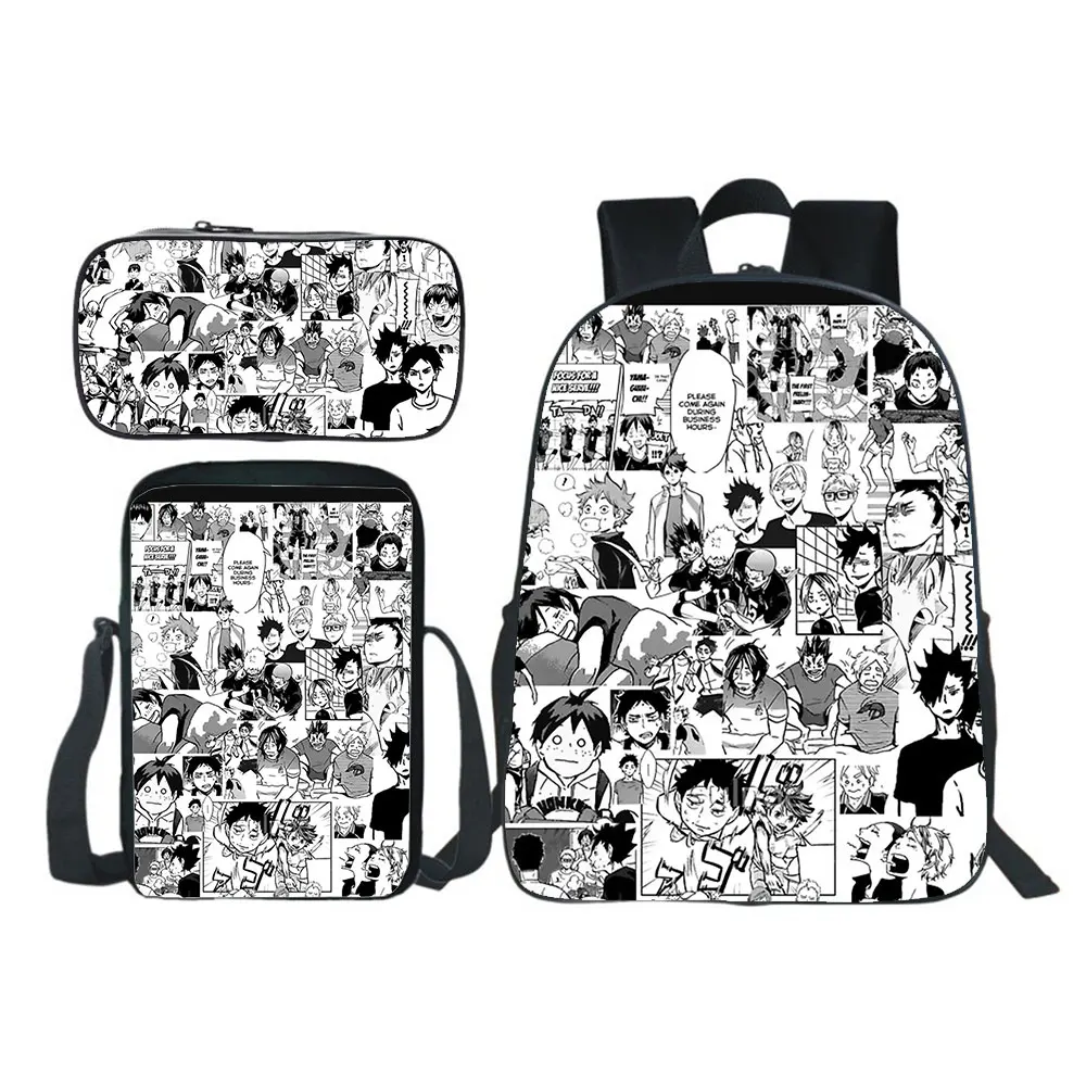 Anime Haikyuu Backpack 3pcs Set Boy Girl School Bag Teens Bookbag Kids Rucksack Gift(backpack+shouder Bag+pen Bag)