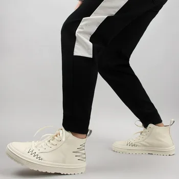 

Korean Brand New Autumn Mens Casual Genuine Leather Fashion Warm Breathable Round Toe Lace Up Falt Male High Help Shoes