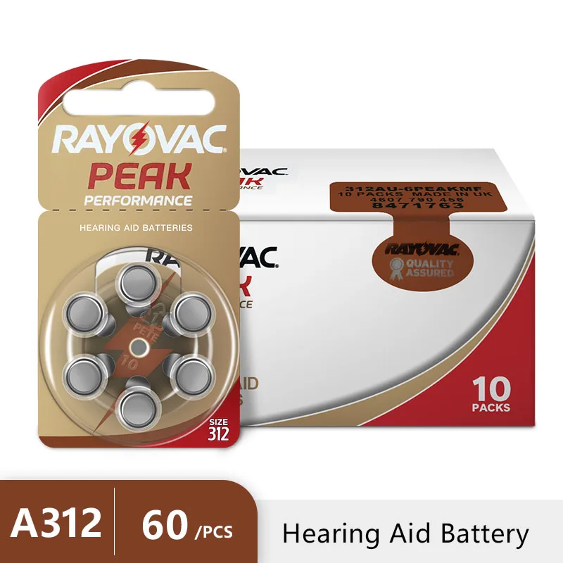 60 шт. RAYOVAC пиковые батареи для слухового аппарата A312 312A ZA312 312 PR41 S312, 60 шт. батареи для слухового аппарата цинкового воздуха 312 A312