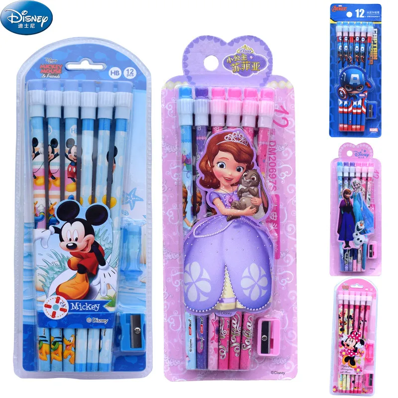 

Disney HB pencil with Pencil sharpener Mickey Minnie writing learning stationery Iron Man Sophia School Supplies Boys Girls Gift