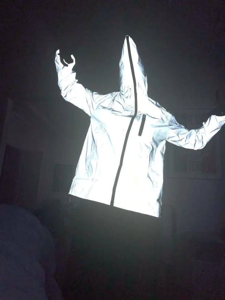 new Men's 3M Reflective Jacket Cat Hip Hop Funny Pocket hooded waterproof Men women streetwear Windbreaker Jackets Homme Coats