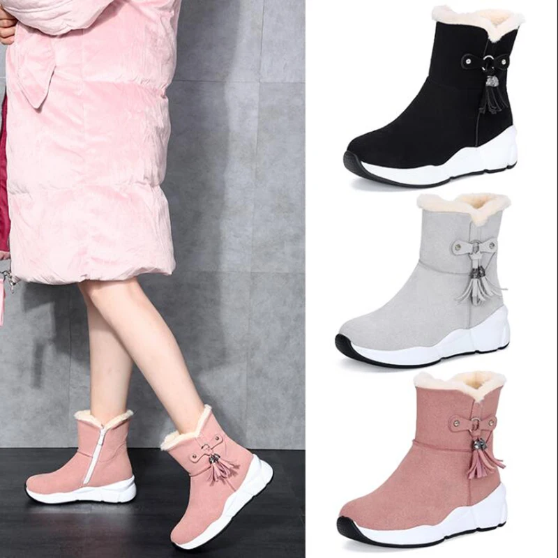 

Winter Boots Snow Boots Women Shoes Woman Boots Fashion Wadge Cow Suede Ankle Boots 2019 Winter New Short Fur Warm Boots X450