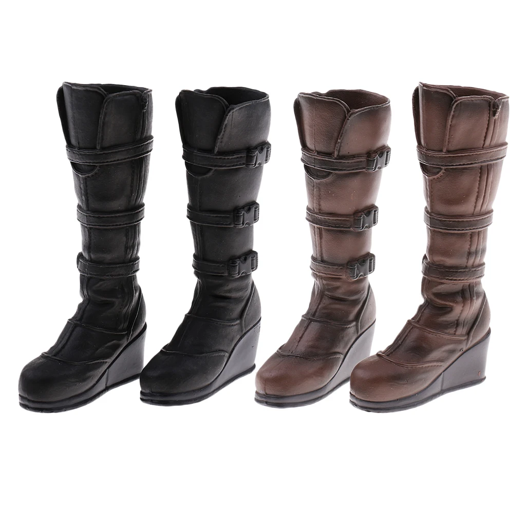 1/6 Female Cops Combat Boots Knee High Shoes for 12 inch Action Figures Accs
