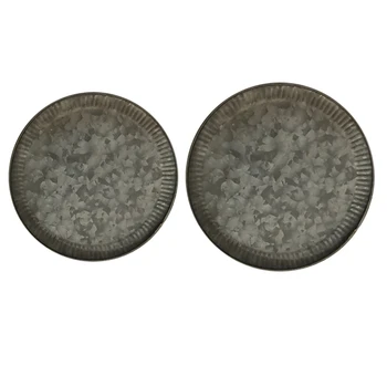 

2x Retro Disc Iron Craft Storage Serving Tray Antique Metal Round Tray Dessert Cake Dried Fruit Plate S & L