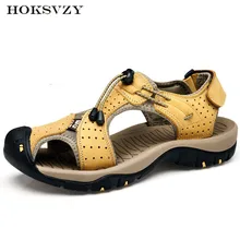HOKSZVY/сандалии большого размера; Мужская Уличная Повседневная Нескользящая кожаная пляжная обувь с верхом на бабочке; CLK-7236 сбоку