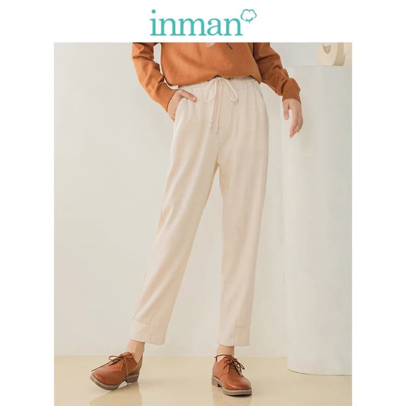 INMAN 2019 Осень Зима Новое поступление эластичная талия все совпадающие модные однотонные Женские повседневные узкие брюки