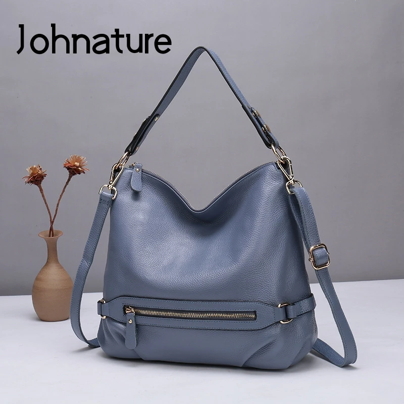 Johnature роскошные сумки женские сумки Новая мода Натуральная кожа Повседневная Большая вместительная одноцветная сумка на плечо