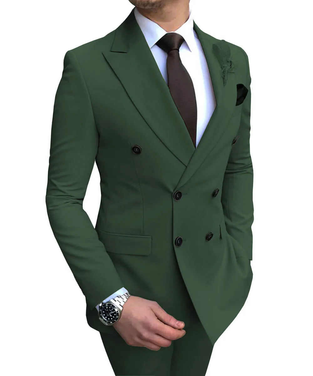 Hunt Green Мужской костюм, 2 предмета, v-образный вырез, для отдыха, зубчатый нагрудный смокинг, деловой мужской костюм, Повседневный, для свадьбы(пиджак+ брюки+ жилет - Цвет: Hunt Green