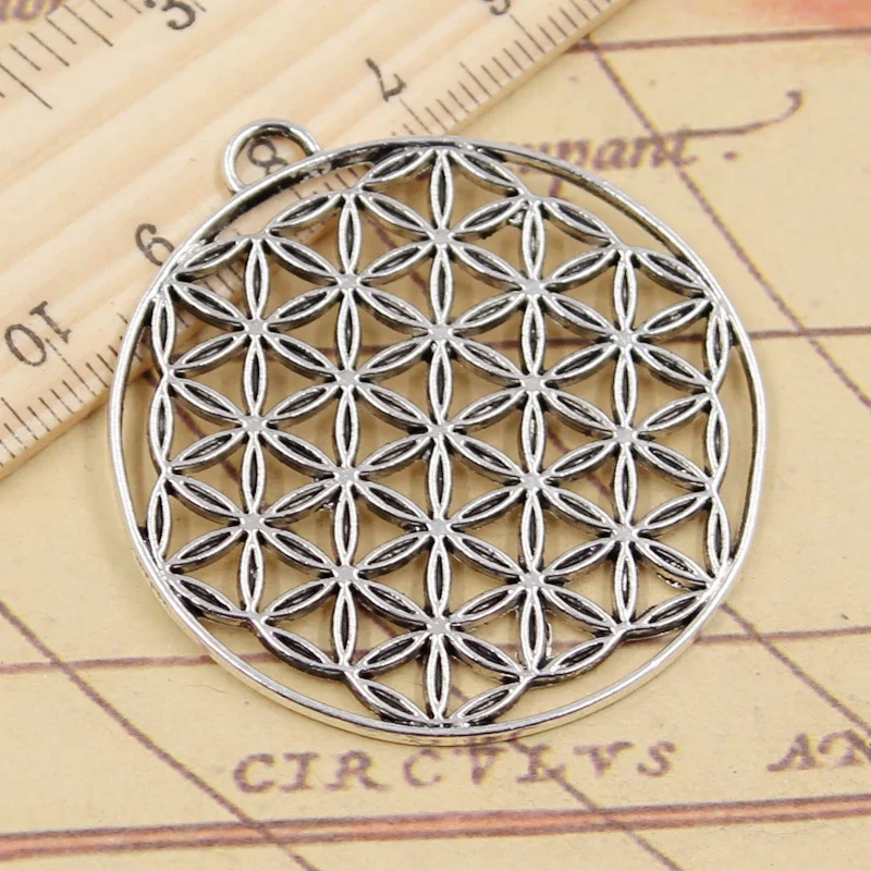 5 шт. Подвески Datura Stramonium Flower Life Yoga 48x44 мм Тибетский серебристый цвет антикварные