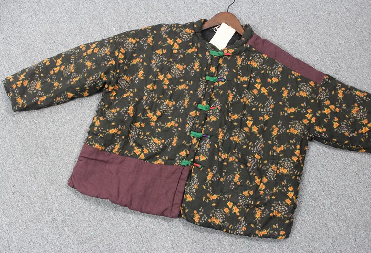 Johnature Cotton Linen Vintage Parkas Vintage Women Coats Button Patchwork Color New Warm Women Cloths Chinese Style Parkas